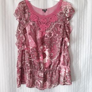 Apt. 9 Pinks&Brown Paisley Knit Mesh Top Size XL